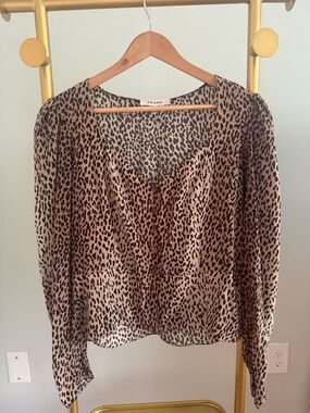FRAME Leopard Print Silk Peplum Blouse – Size M